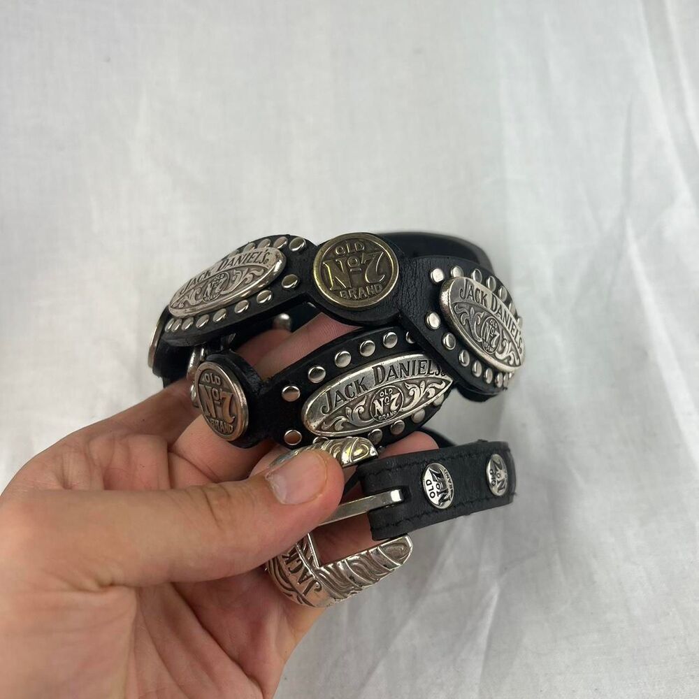 Jack Daniel’s Old No.7 Silver Studded Black Leather Belt Size 32